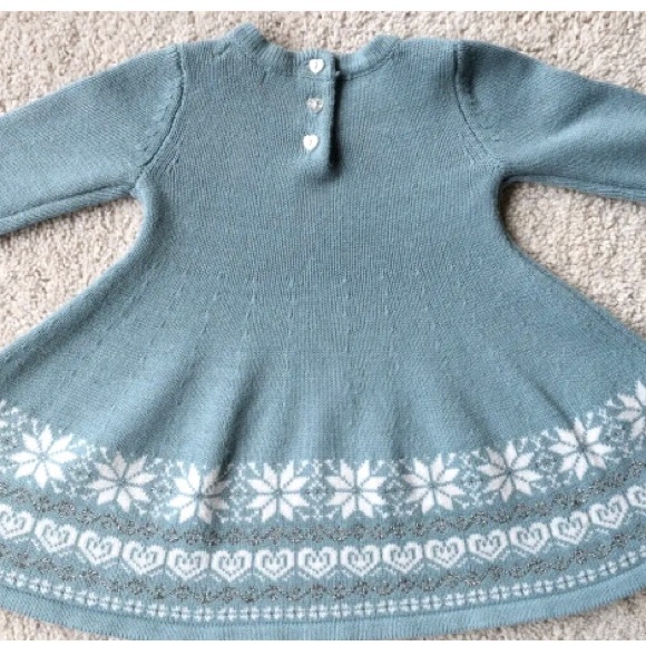 TAHARI Knitted blue White Silver dress Girls 18 Months old, Excellent co… - Picture 3 of 12